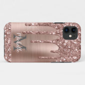 Monogrammed Roos Gold Glitter Drift op roze metale Case-Mate iPhone Case (Achterkant (horizontaal))