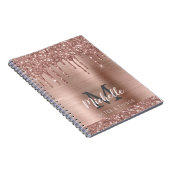 Monogrammed Roos Gold Glitter Drift op roze metale Notitieboek (Rechterzijde)