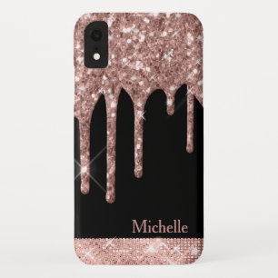 Monogrammed Roos Gold Glitter Drivers op zwart iPhone XR Hoesje