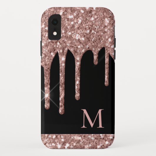 Monogrammed Roos Gold Glitter Drivers op zwart Case-Mate iPhone Case (Achterkant)
