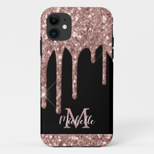 Monogrammed Roos Gold Glitter Drivers op zwart Case-Mate iPhone Case (Achterkant)