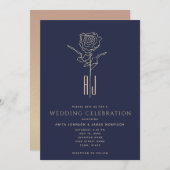 Monogrammed Roos Gold Navy Blue Wedding Kaart (Voorkant / Achterkant)