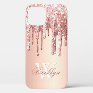 Monogrammed Roos Gold Sparkle Glitter Drivers iPhone 12 Hoesje