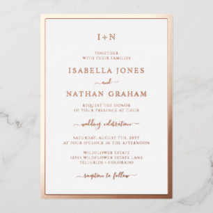 Monogrammed Roos Gold Wedding Folie Uitnodiging