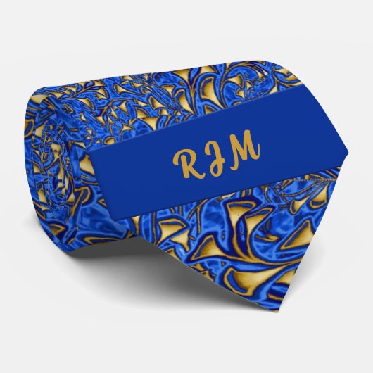 Monogrammed Royal Blue en Gold Paisley Stropdas (Opgerold)