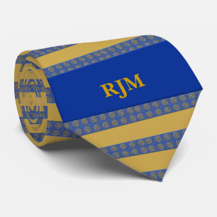 Monogrammed Royal Blue en Gold Stripes Stropdas