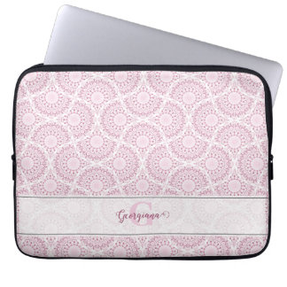 Monogrammed Roze Art Deco Confetti Lace Mandala Laptop Sleeve