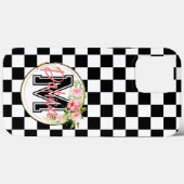 Monogrammed roze Bloem zwart-wit Gecontroleerd Case-Mate iPhone Case (Achterkant (horizontaal))