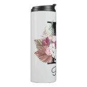 Monogrammed Roze Bloemen Initiaal R Thermosbeker (Gedraaid links)