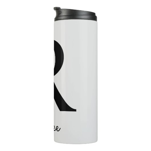 Monogrammed Roze Bloemen Initiaal R Thermosbeker (Geroteerd rechts)