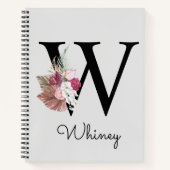 Monogrammed Roze Bloemen Initiaal W Notitieboek (Voorkant)