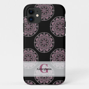 Monogrammed Roze Bloemenkransen Polka Dot Mandala iPhone 11 Hoesje