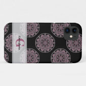 Monogrammed Roze Bloemenkransen Polka Dot Mandala Case-Mate iPhone Case (Achterkant (horizontaal))