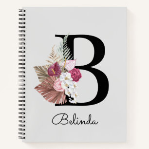 Monogrammed Roze Boho Bloemen Initiaal B Notitieboek