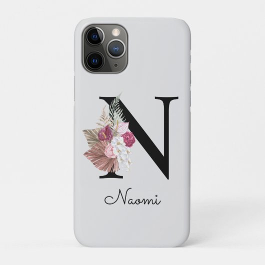 Monogrammed Roze Boho Bloemen Initiaal N Case-Mate iPhone Case (Achterkant)