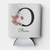 Monogrammed Roze Boho Bloemen Initiaal O Blikjeskoeler (Voorkant)