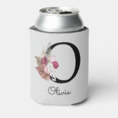 Monogrammed Roze Boho Bloemen Initiaal O Blikjeskoeler (Blikje Achterkant)