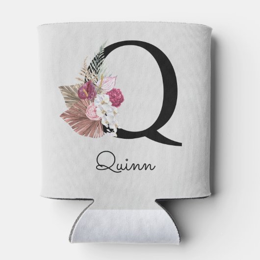 Monogrammed Roze Boho Bloemen Initiaal Q Blikjeskoeler (Achterkant)