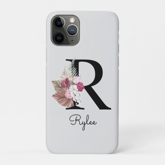 Monogrammed Roze Boho Bloemen Initiaal R Case-Mate iPhone Case (Achterkant)