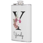 Monogrammed Roze Boho Bloemen Initiaal Y Heupfles (Links)