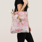 Monogrammed roze cherry blossoms girly pastel tote bag (Dichtbij)