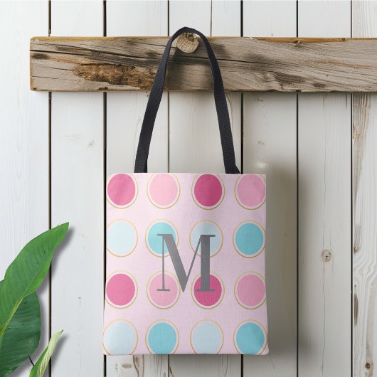 Monogrammed roze en blauwe Polka Dot Draagtas