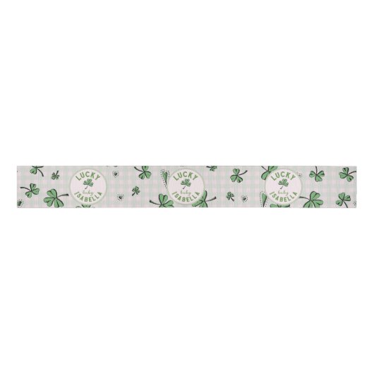 Monogrammed roze en groen Lucky Baby Shamrocks Grosgrain Lint (Voorkant)