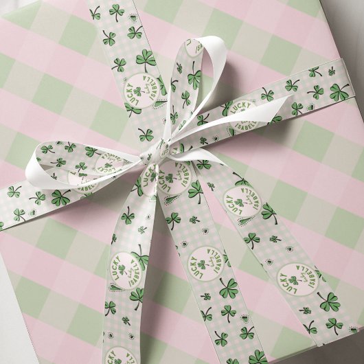 Monogrammed roze en groen Lucky Baby Shamrocks Grosgrain Lint