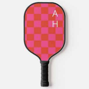 Monogrammed roze en Oranje controlebord patroon Pickleball Paddle