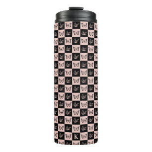Monogrammed Roze en Zwart Check Vlinderpatroon Thermosbeker