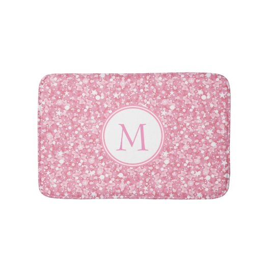 Monogrammed Roze Glitter Witte Cirkel Badmat (Voorkant)