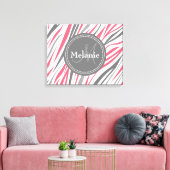 Monogrammed Roze & Gray Zebra Pattern Canvas Afdruk (Insitu (Woonkamer))
