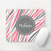 Monogrammed Roze & Gray Zebra Pattern Muismat (Met muis)