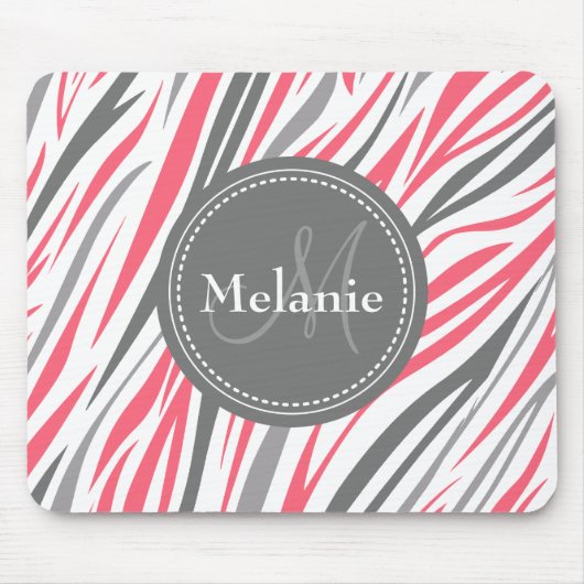 Monogrammed Roze & Gray Zebra Pattern Muismat (Voorkant)