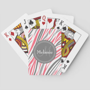 Monogrammed Roze & Gray Zebra Pattern Speelkaarten