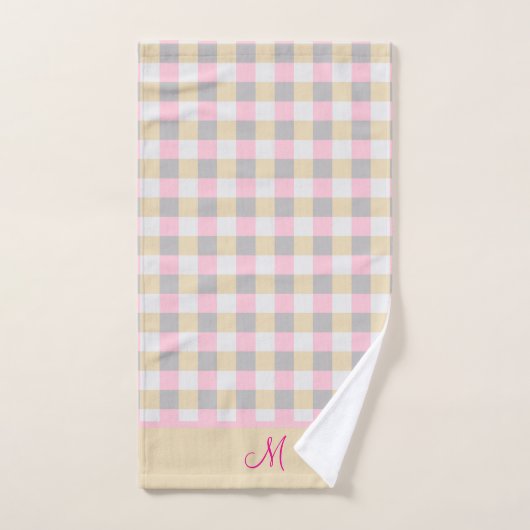 Monogrammed roze grijs en geel geplakt bad handdoek (Handdoek)
