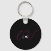 Monogrammed Roze Initiaal Girly Typography Keepsak Sleutelhanger (Achterkant)