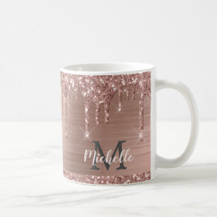 Monogrammed roze roze roodroodbruine druppels koffiemok