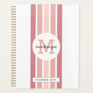 Monogrammed roze schaduw strepen gepersonaliseerd planner