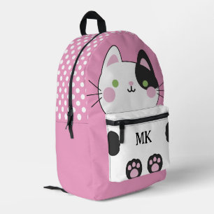 Monogrammed Roze Schattige Kat Kinderen Bedrukte Rugzak