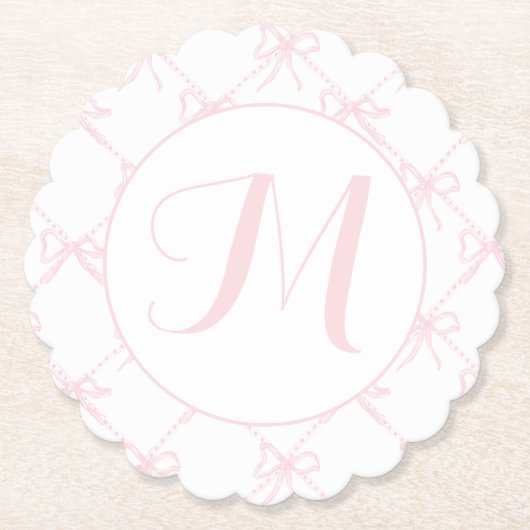 Monogrammed Roze & Wit Lint, Roze Bow Custom Kartonnen Onderzetters (Voorkant)
