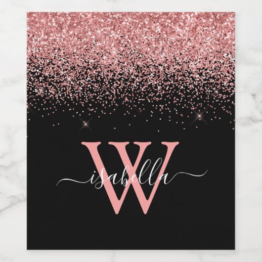 Monogrammed Roze Zwarte Legant Manuscript Naam Wijn Etiket (Enkel label)