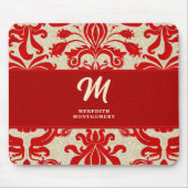 Monogrammed Ruby Red Damask Swirls Muismat (Voorkant)