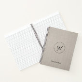 Monogrammed Rustic Beige Linen Elegant Script Notitieboek (Binnen)