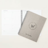 Monogrammed Rustic Beige Linen Elegant Script Planner (Display)