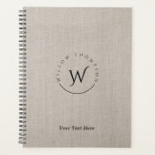 Monogrammed Rustic Beige Linen Elegant Script Planner (Voorkant)