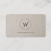 Monogrammed Rustic Beige Linen Elegant Script Visitekaartje (Voorkant)