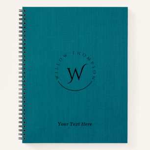 Monogrammed Rustic Blue Linen Elegant Script Notitieboek