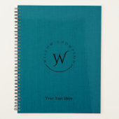 Monogrammed Rustic Blue Linen Elegant Script Planner (Voorkant)