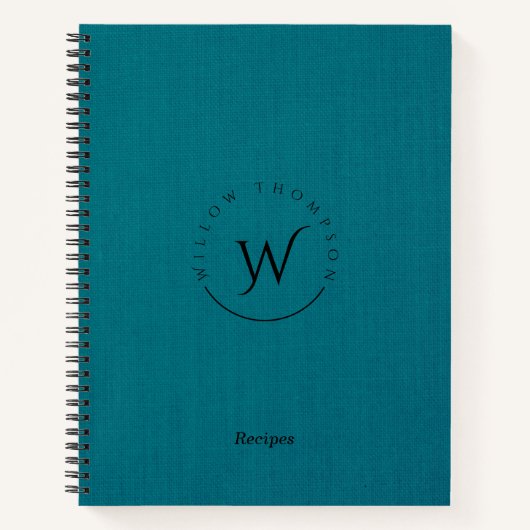 Monogrammed Rustic Blue Linen Script Recipe Notitieboek (Voorkant)